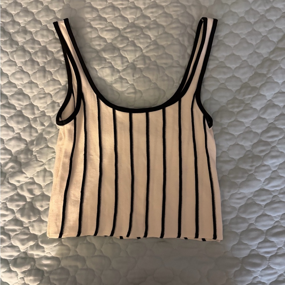 Mango Black and White Striped Tank Top
